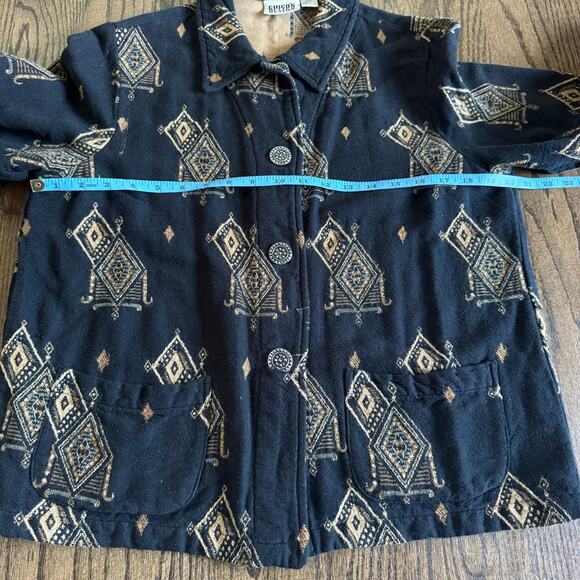 Chicos Design Vintage Womens Aztec Linen Look Black Shacket Size Medium/1/8 - Picture 9 of 9
